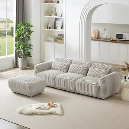 Front. Electra Tech Xpress - Sectional Sofa Couch,Convertible L Shaped Sectional for Living Room,Modular Couch with Removable Ottoman - Light Grey.