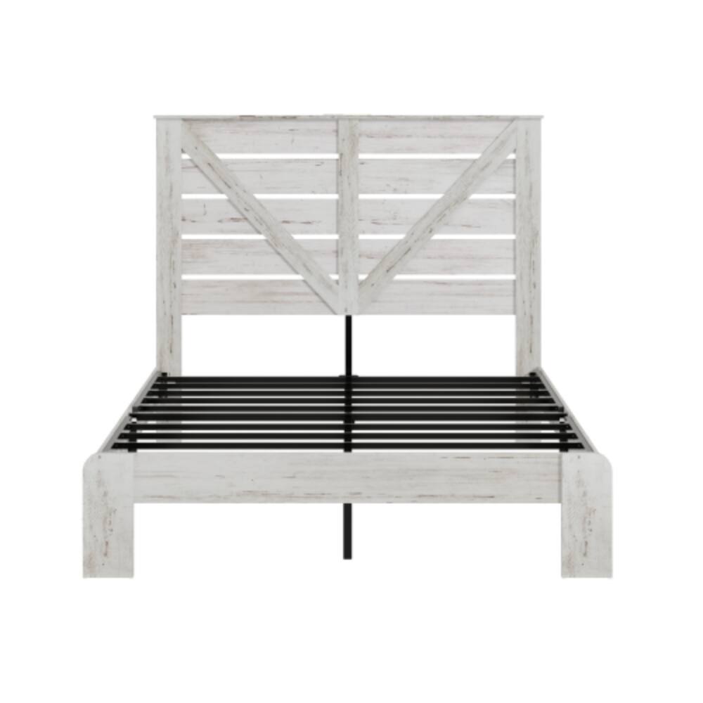 Alt View 2. LUCKY ONE - Full Size Wood Platform Bed Frame with Heavy Duty Metal Frame, Industrial Style, Steel Slats, No Box Spring Needed - White.