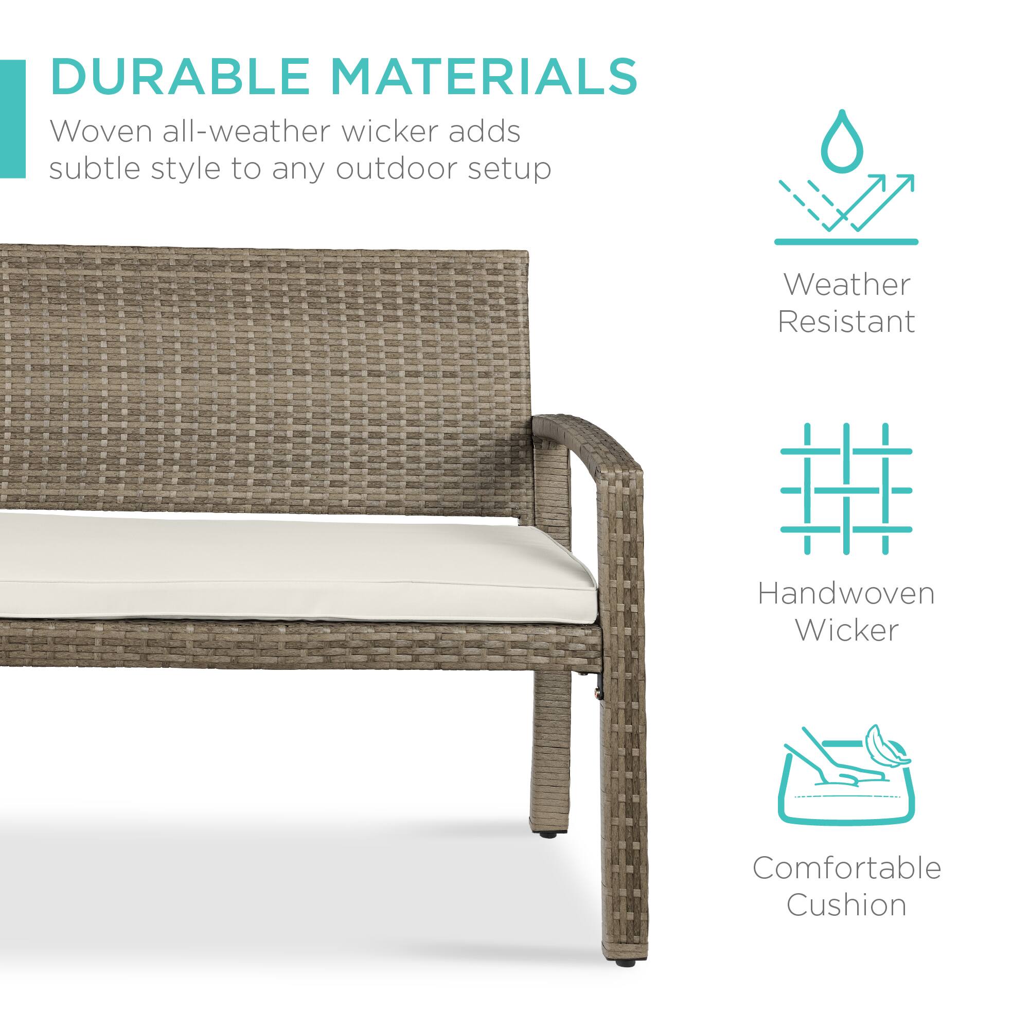 DURABLE MATERIALS

Woven all-weather wicker adds subtle style to any outdoor setup

- Weather Resistant
- Handwoven Wicker
- Comfortable Cushion