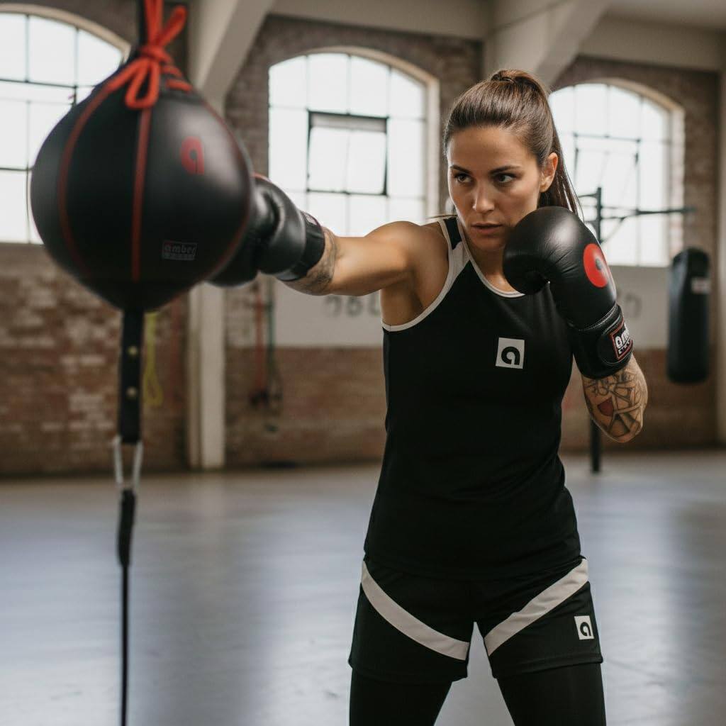 Alt View 1. Amber Sporting Goods - Amber Fight Gear Double End Speed Bag, Leather Boxing MMA Muay Thai Training with Bungee Cords, Large - Black.