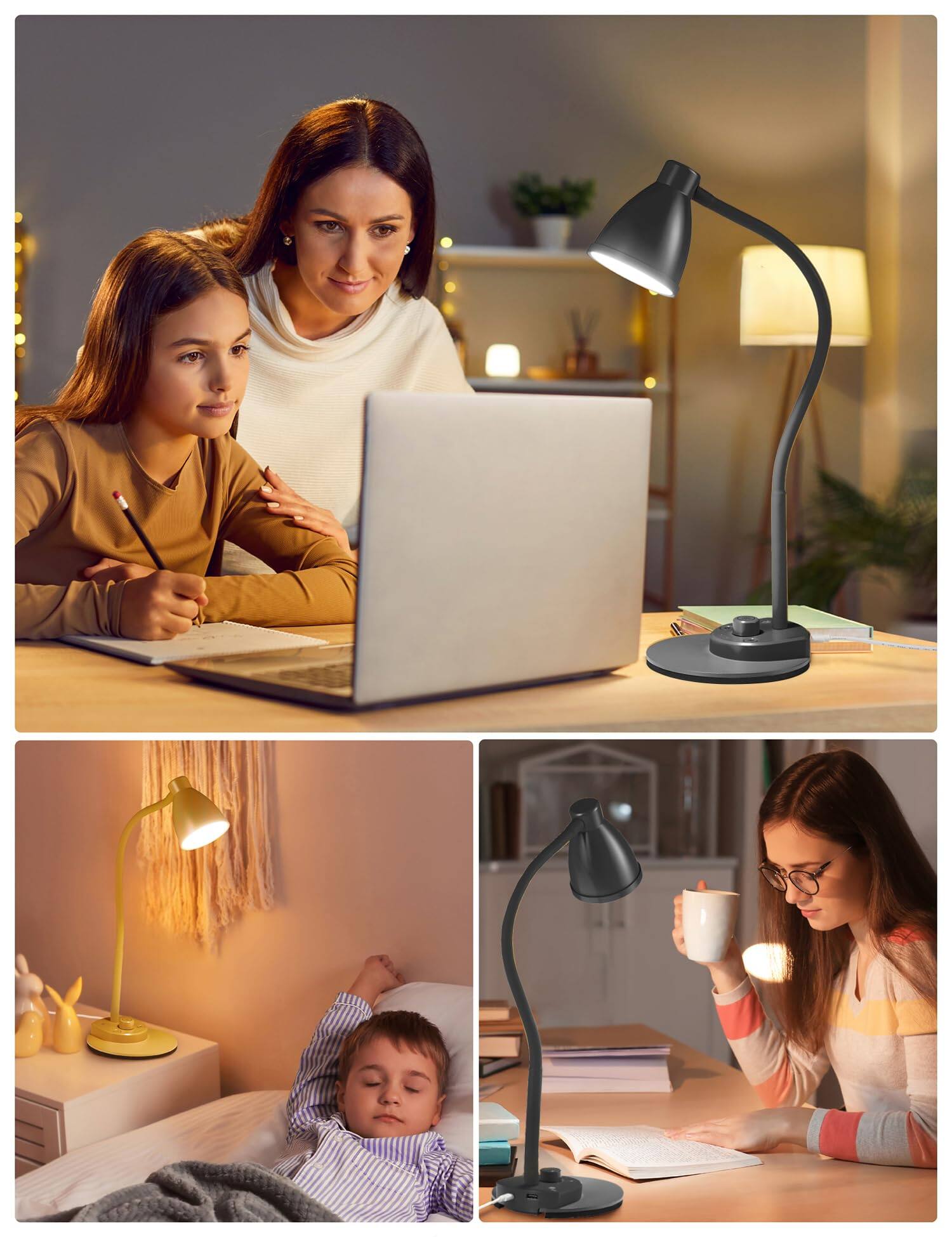 Alt View 3. MAGICAL RUBS - Led Desk Lamp With Usb Charging Port 3 Color Modes Dimmable Reading Light Intelligent Induction Auto Dimming Task Nec... - Lilac Purple.
