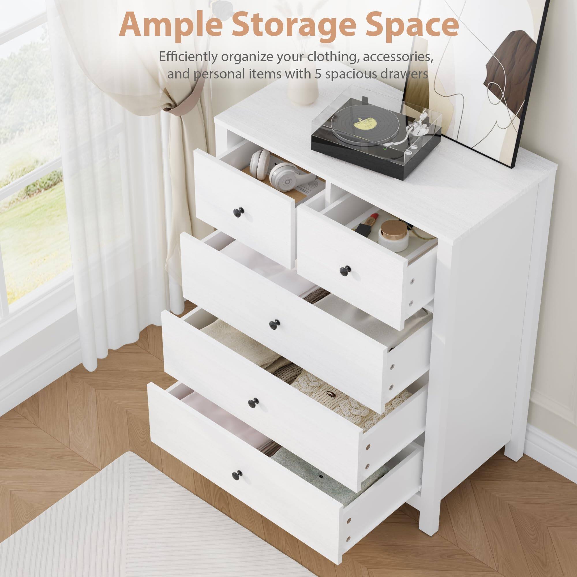 Ample Storage Space  
Efficiently organize your clothing, accessories, and personal items with 5 spacious drawers