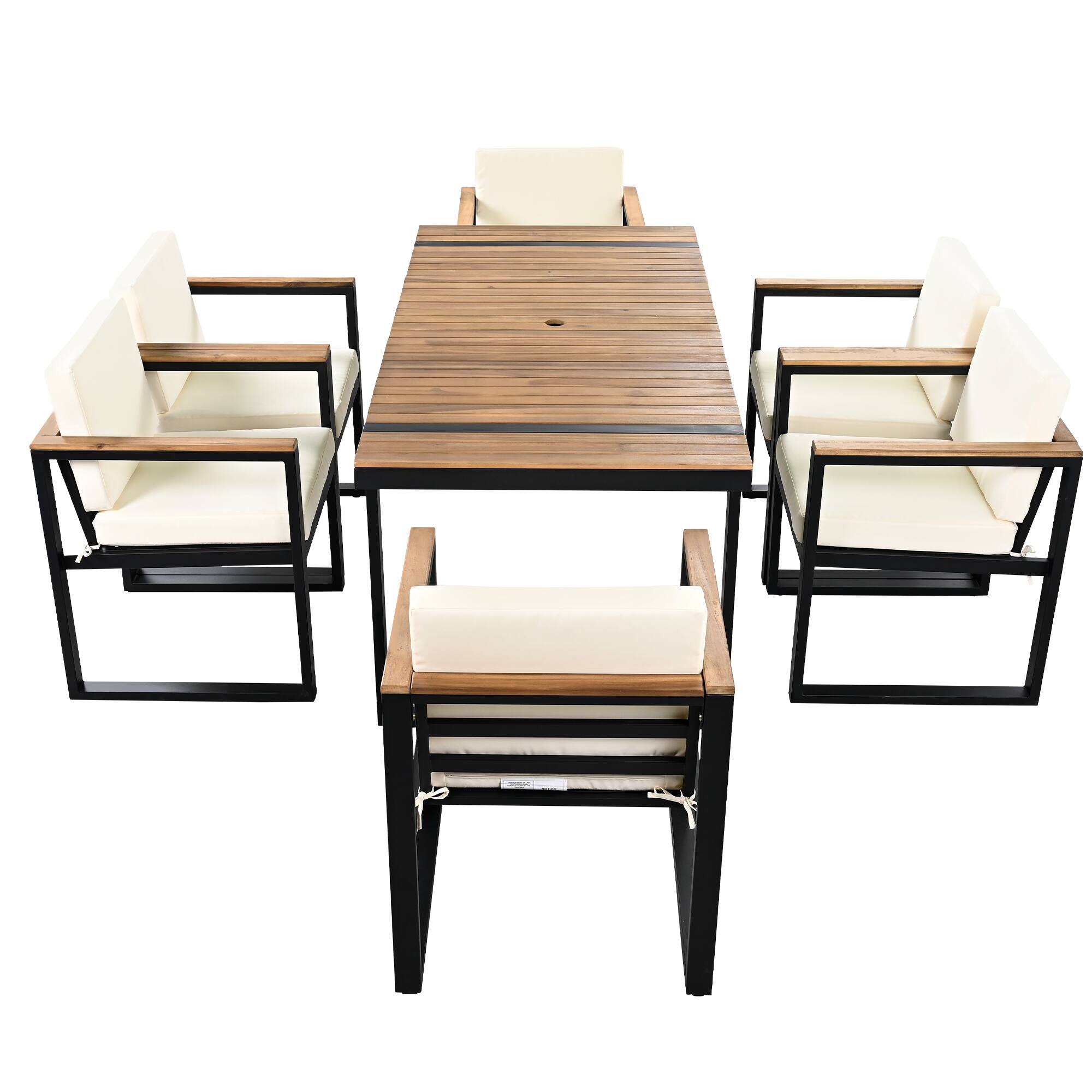 Alt View 6. Mondawe - 7 Pieces Outdoor Dining Set with Removable Cushions - Beige.