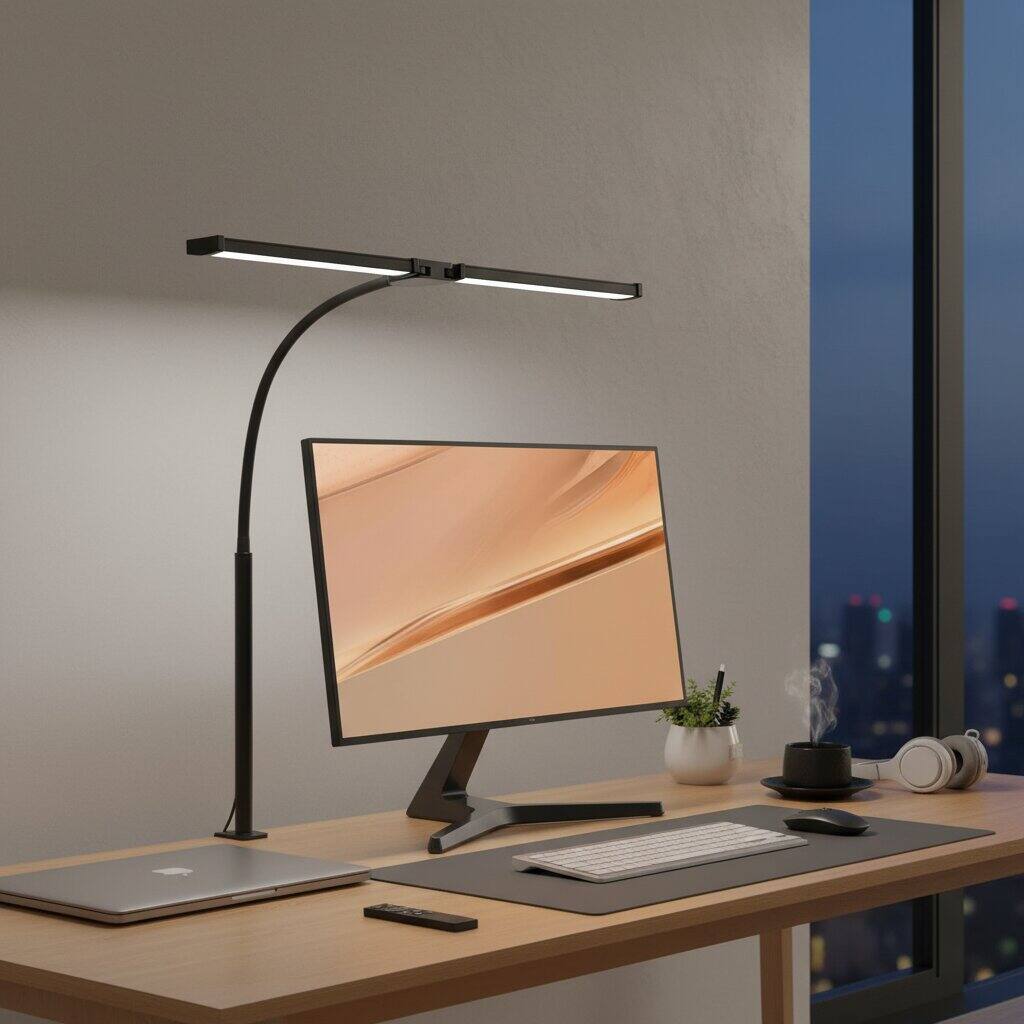 Alt View 2. Dazzed Corner - Led Desk Lamp, Smart Double Head Computer Monitor Table Clip Lamp - Black.