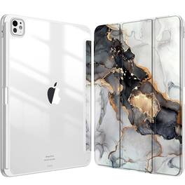 Kitcheniva - Slim Hybrid Case For iPad Pro 13 Inch M4 2024 Shockproof Protective Cover With Pencil Holder Black And White - Cloudy Marble