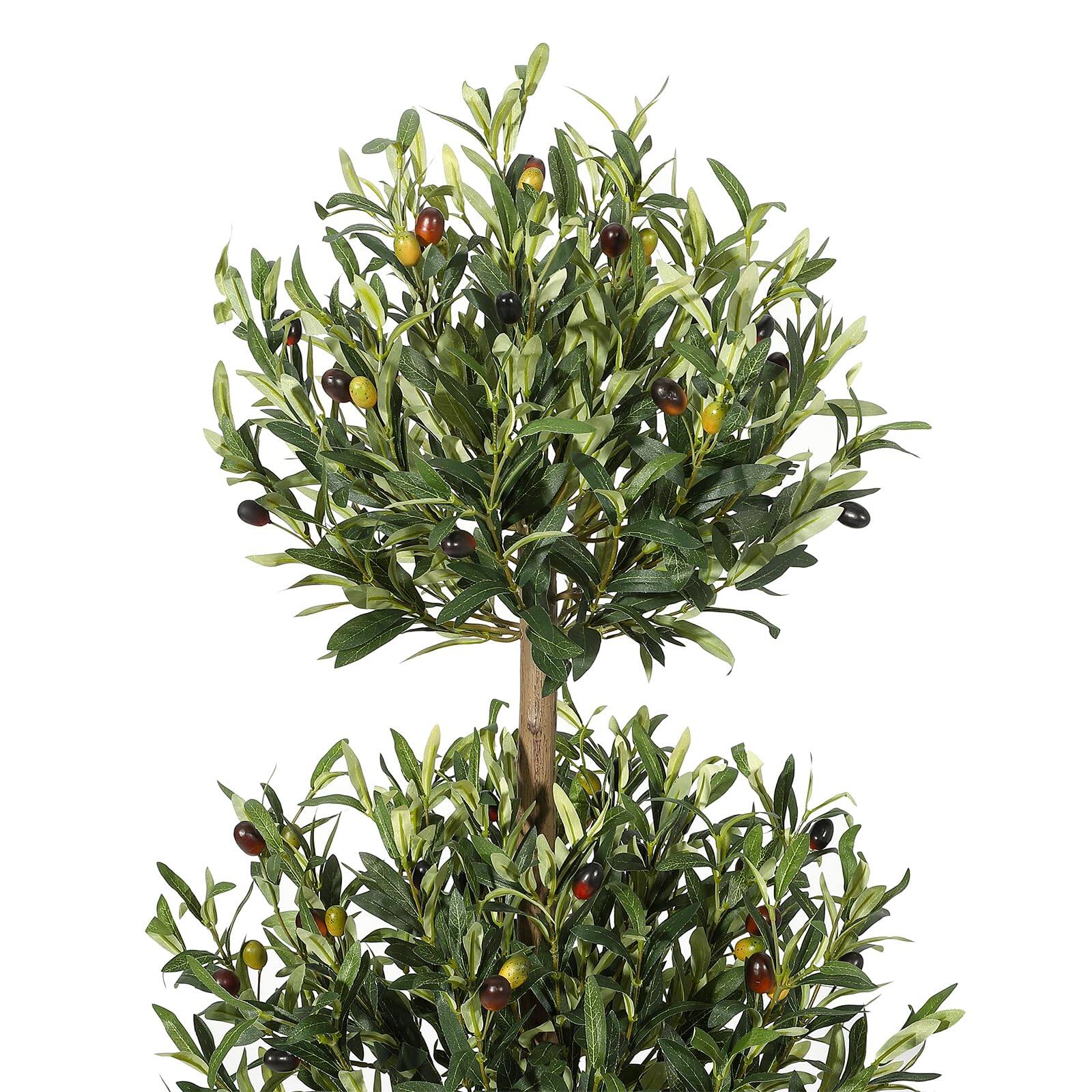 Alt View 2. Homhougo - 2Pcs 5FT Artificial Olive Triple Ball Topiary Trees with Moss & Inner Pot - Green.