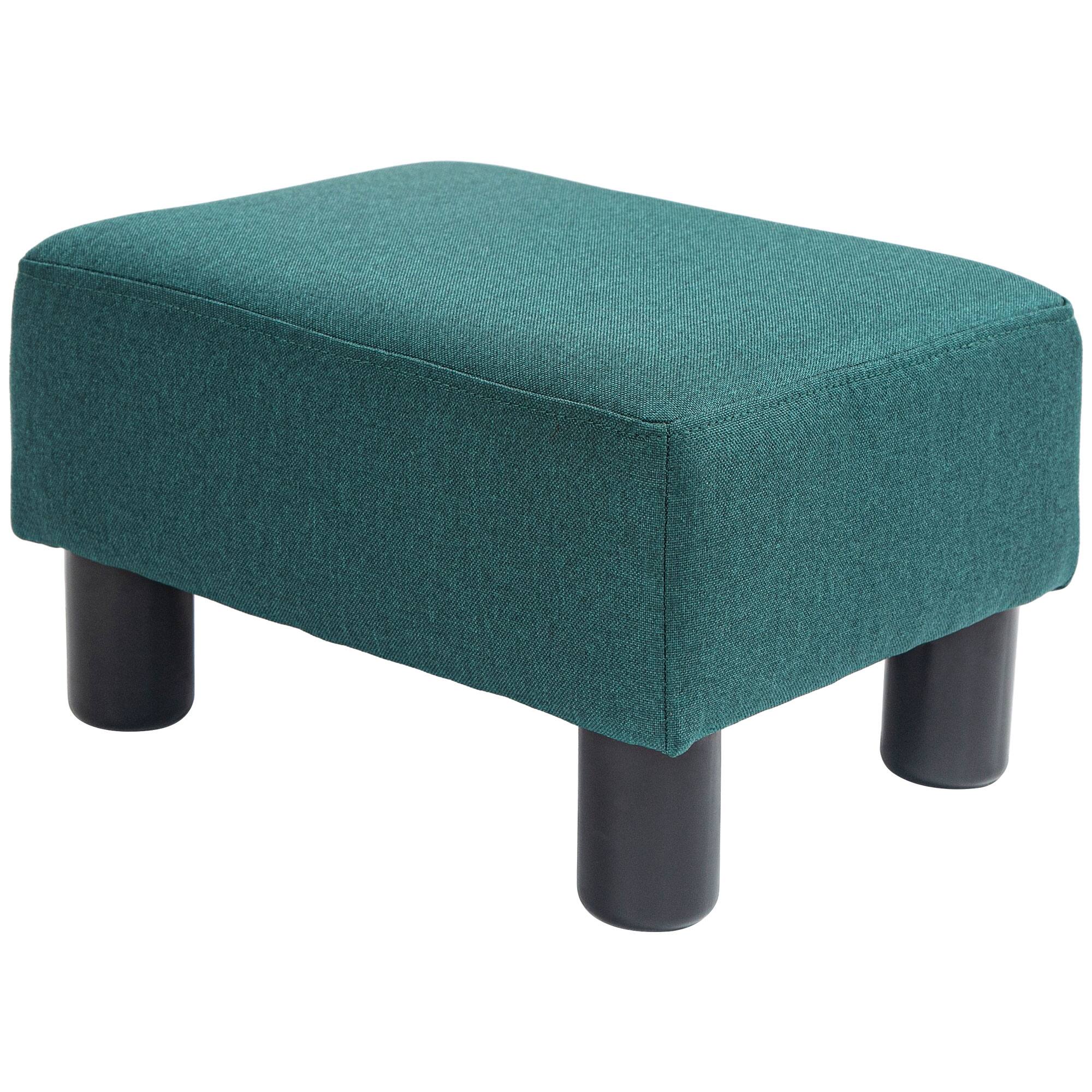 Homcom - Ottoman Foot Rest, Small Foot Stool with Linen Fabric Upholstery and Plastic Legs, Cube Ottoman for Living Room - Green