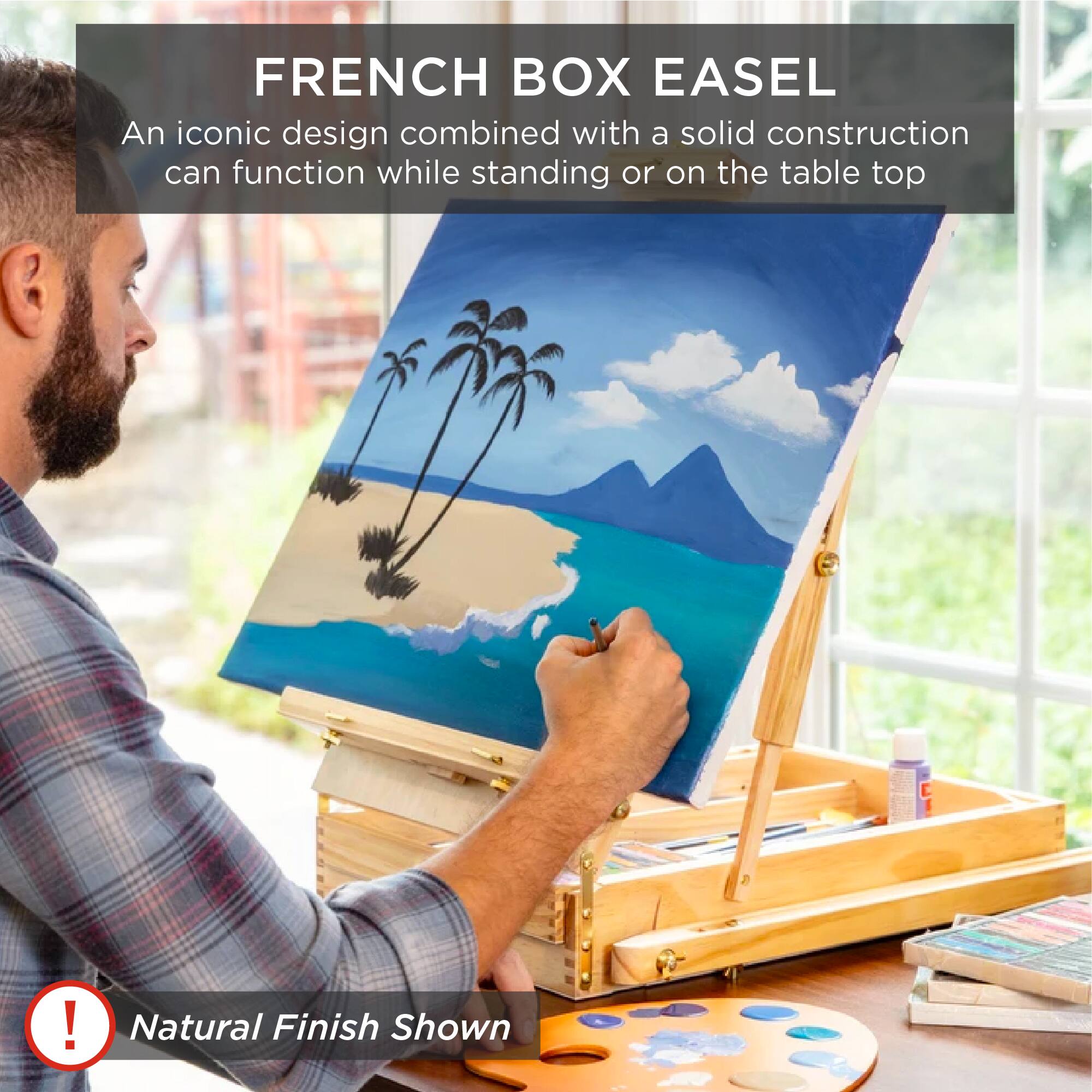 FRENCH BOX EASEL

An iconic design combined with a solid construction can function while standing or on the table top.

Natural Finish Shown