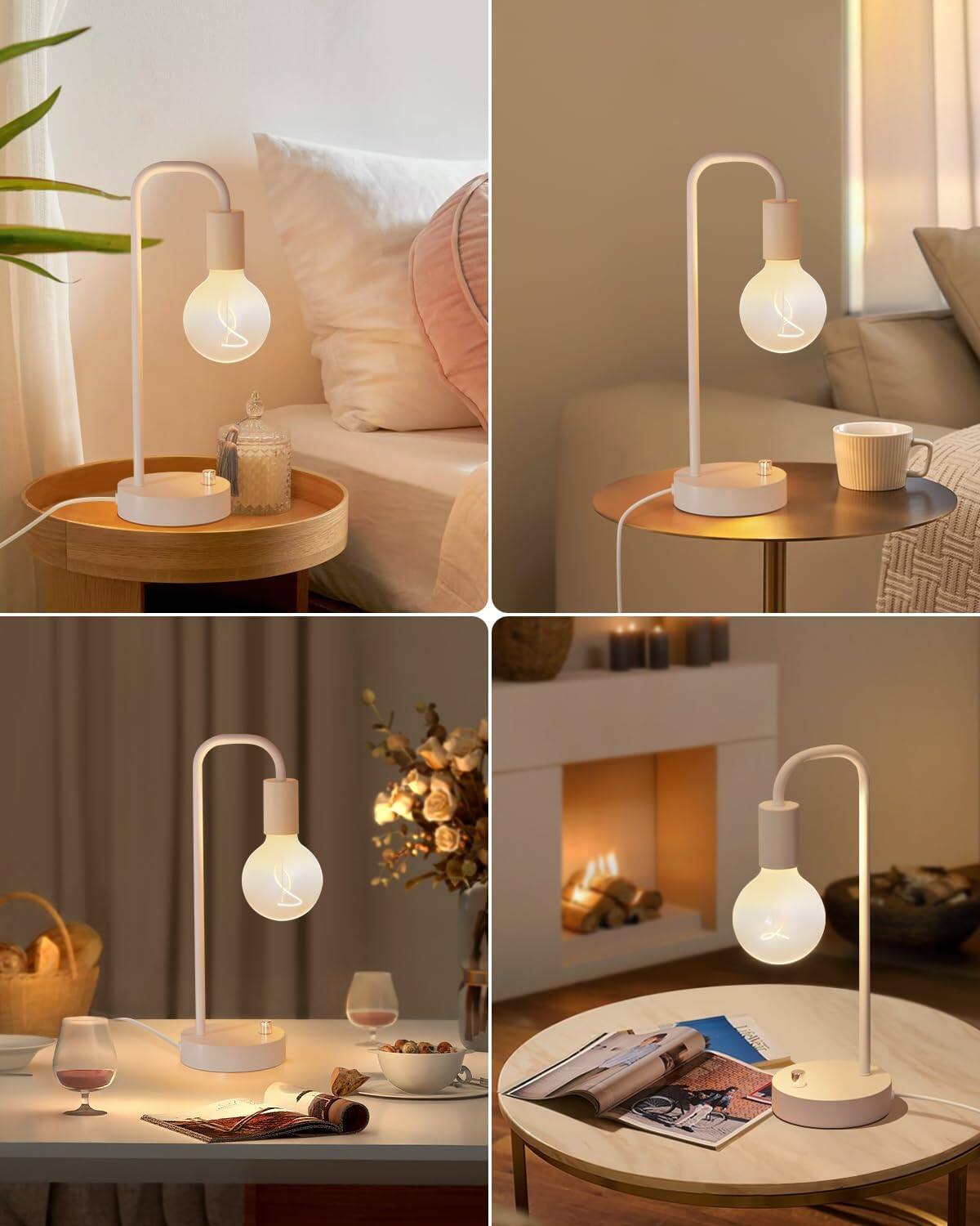 Alt View 2. FINEAK - Dimmable Industrial Table Lamp-Modern Bedside Light with LED Bulb - White.