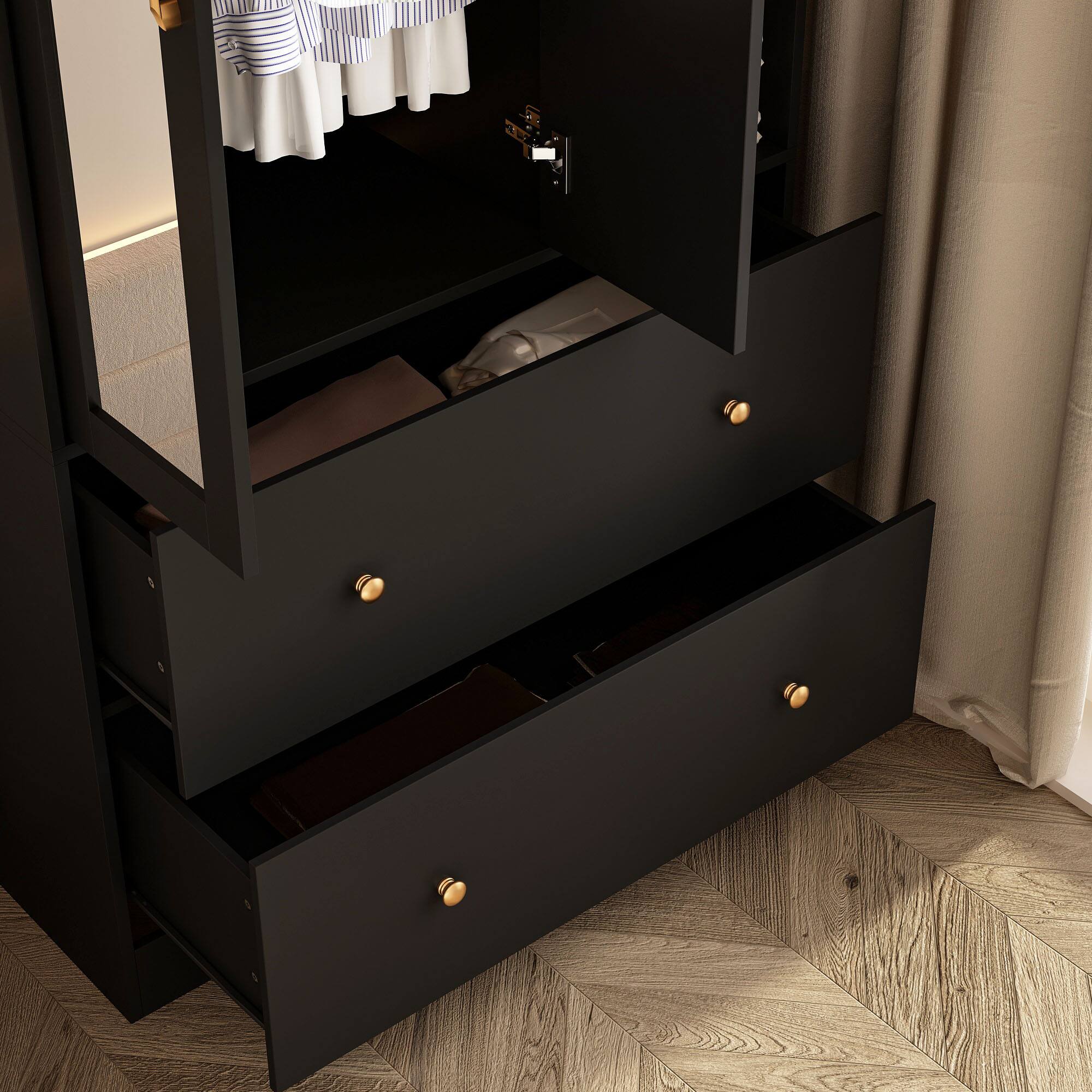 Alt View 2. FUFU & GAGA - FUFU&GAGA Freestanding Wardrobe with Mirror & Multi - Storage Armoires - Black.