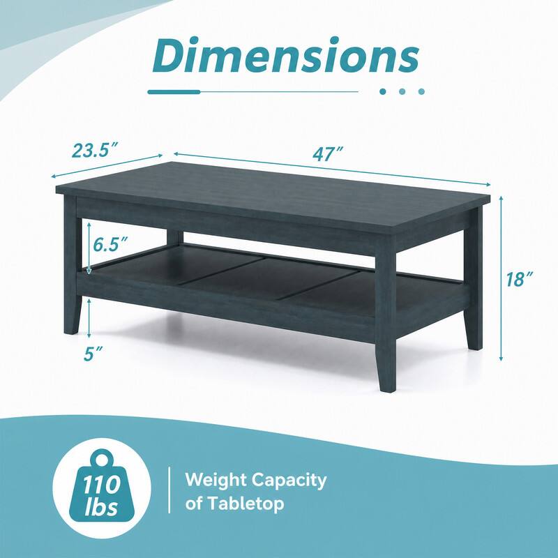 Dimensions
- 23.5"
- 47"
- 6.5"
- 18"
- 5"

Weight Capacity of Tabletop: 110 lbs