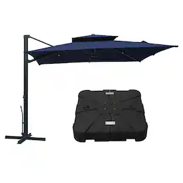 Mondawe - 10x10ft Cantilever Patio Umbrella with DIY Drape Hook and Base - Navy