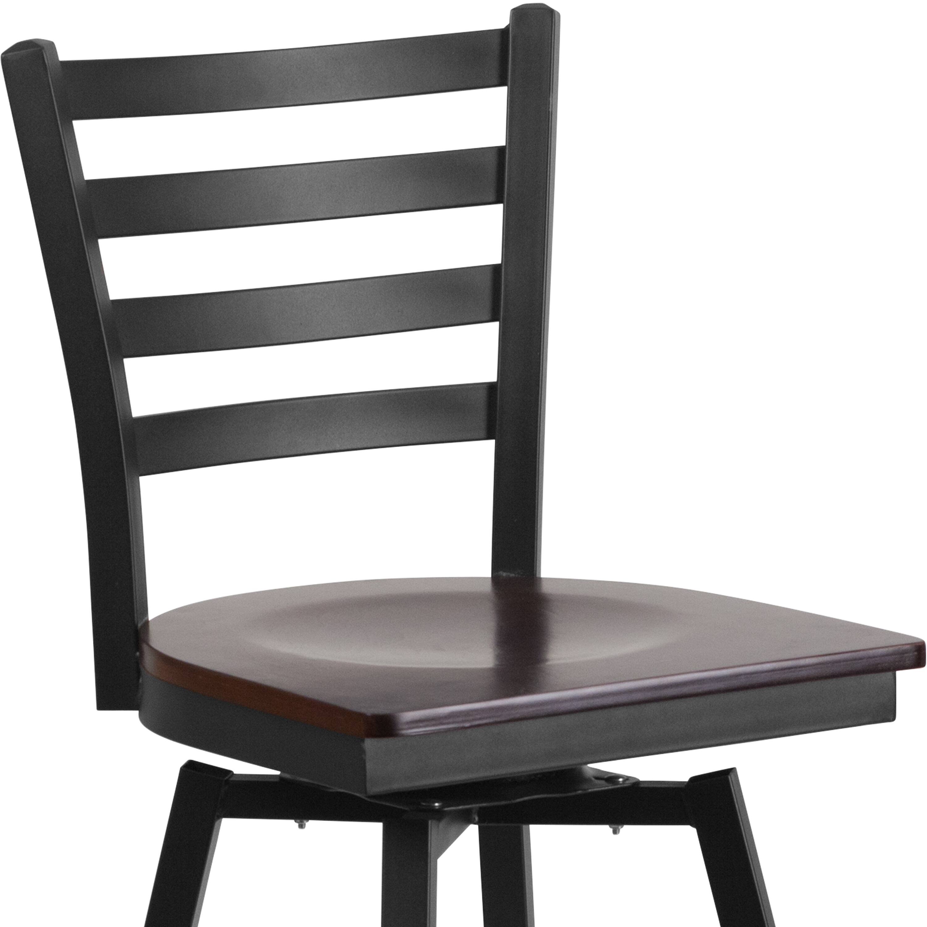 Alt View 9. Emma + Oliver - Ladder Back Swivel Metal Restaurant Dining Barstool - Walnut Wood Seat/Black Metal Frame.