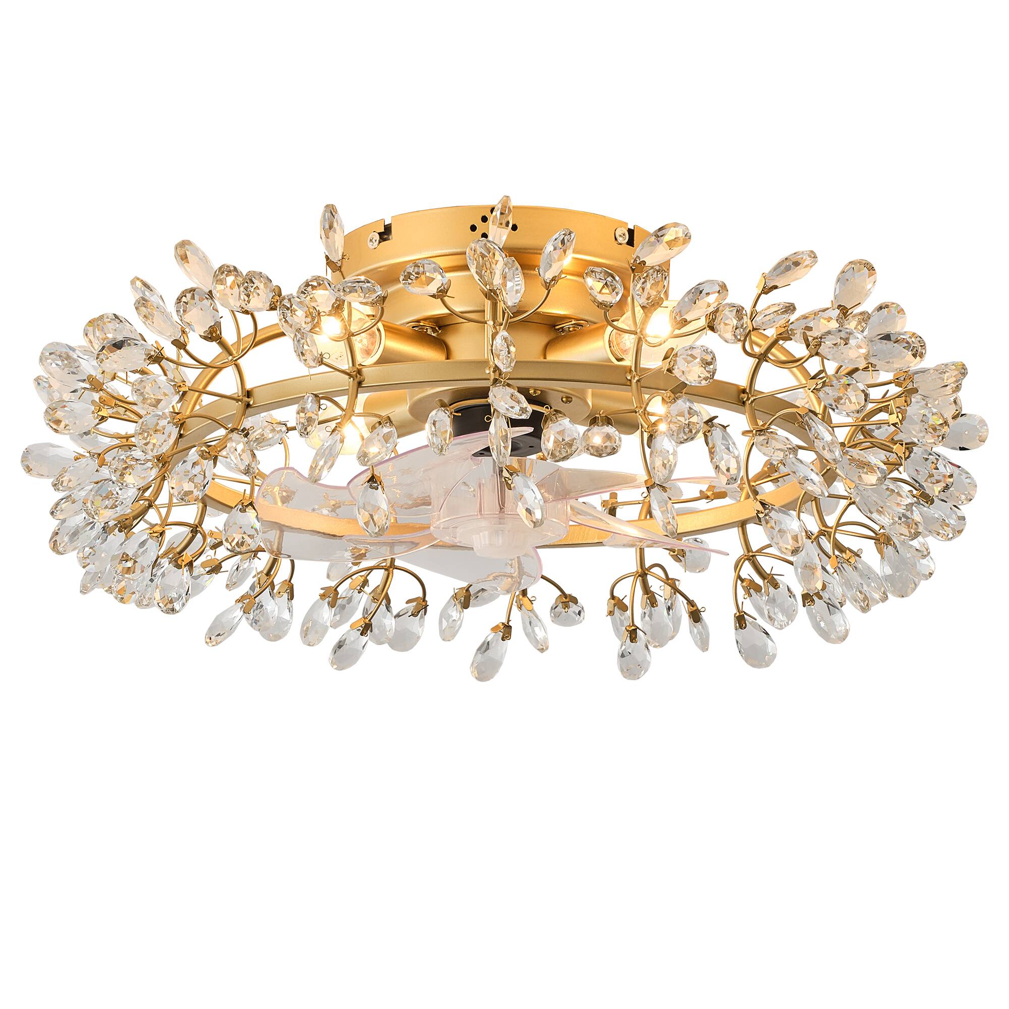 Alt View 6. Parrot Uncle - 23" Modern 4-Light Crystal Low-Profile Flush Mount Ceiling Fan with Remote - Gold.