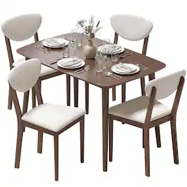 Homcom - Dining Table Set for 4, Mid-Century Modern Kitchen Table and Chairs - Cream White