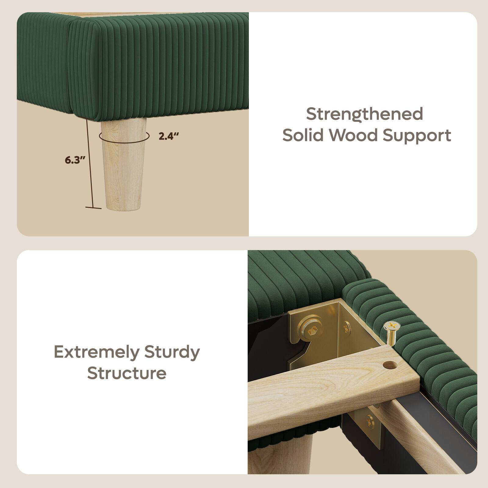 6.3"  
2.4"  
Strengthened Solid Wood Support  
Extremely Sturdy Structure