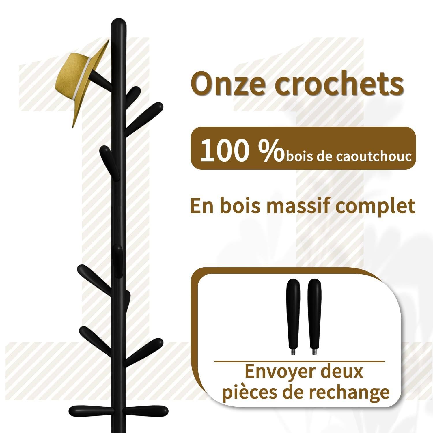 Onze crochets  
100 % bois de caoutchouc  
En bois massif complet  
Envoyer deux pièces de rechange