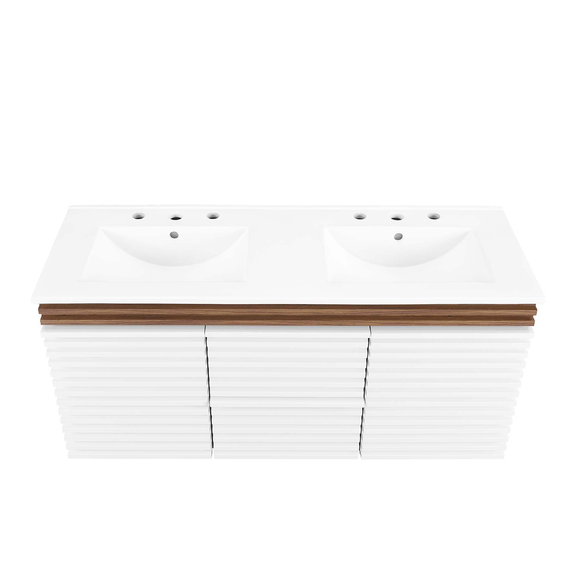 Alt View 3. Modway - Render 48" Wall-Mount Bathroom Vanity Basin Included by Modway - White Walnut White.