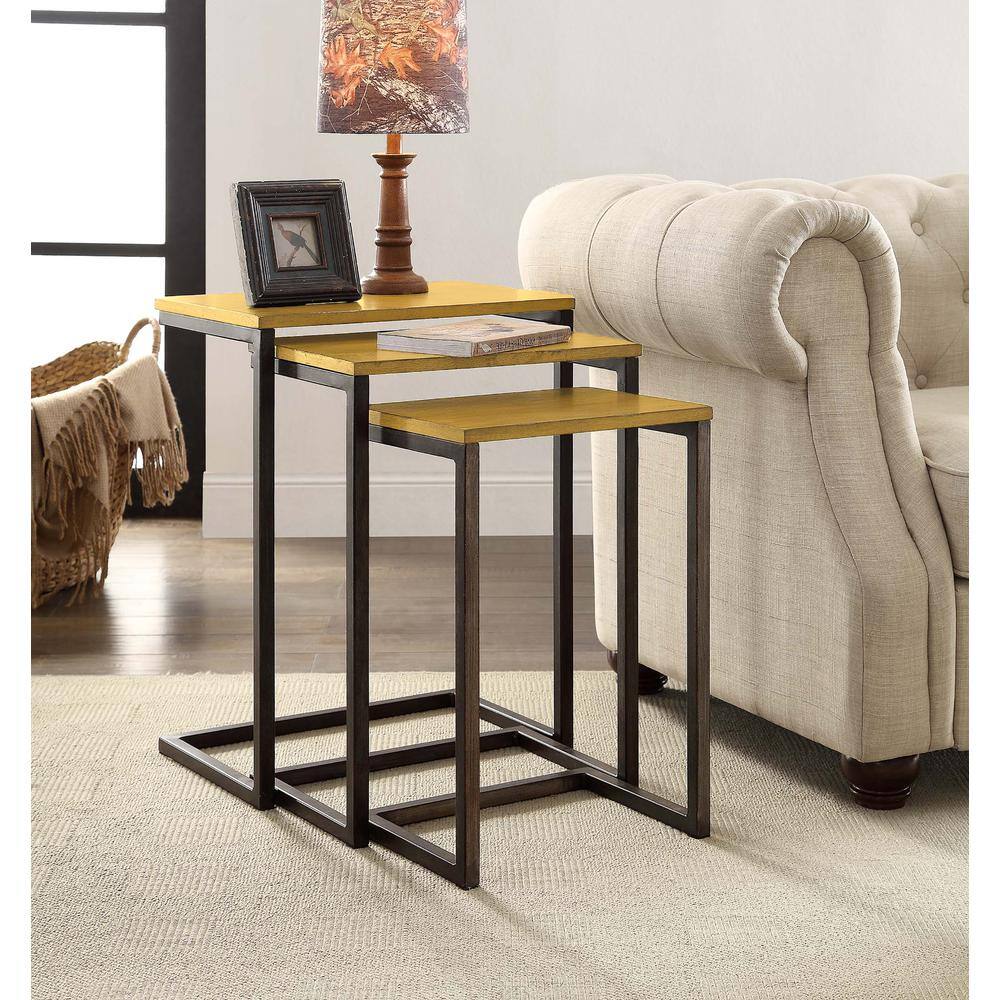 Alt View 3. Carolina Chair & Table - Addison Nesting Table Set - Harvest Oak Top - Aged Iron Base - Harvest Oak, Aged Iron.