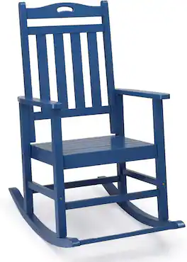Winado - Wooden Rocking Chair with Footrest, Comfortable Backrest 450LBS Weight Capacity Patio Rocker for Outdoor Garden Yard - Navy Blue