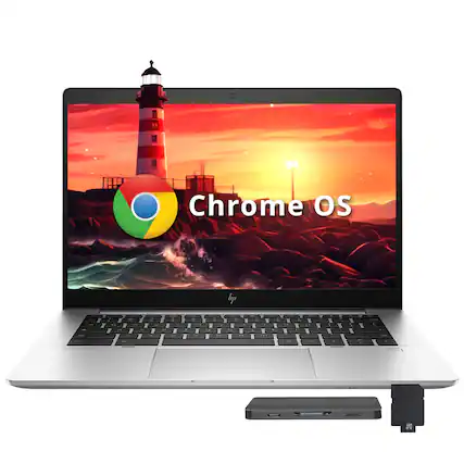 Front. HP - HP Elite C640 G3 Chromebook 14" Laptop,Intel i5-1245U,8GB LPDDR4X,256GB SSD+160GB Docking Station,Chrome OS,Silver - Silver.
