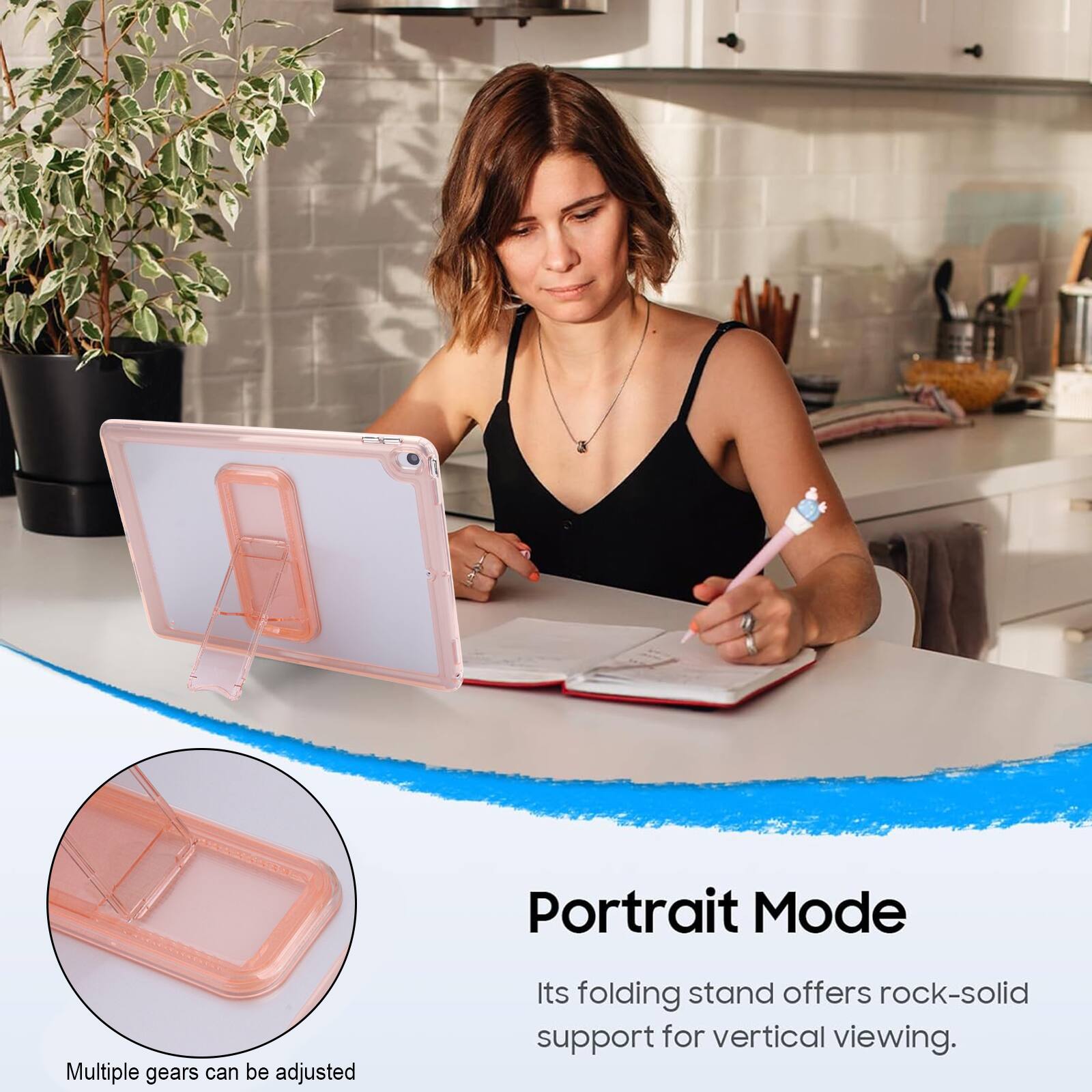 Portrait Mode  
Multiple gears can be adjusted.  
Its folding stand offers rock-solid support for vertical viewing.