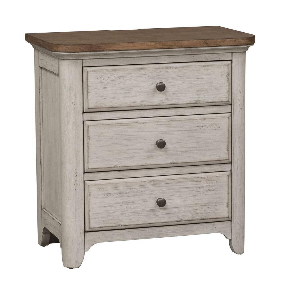 Left. Liberty Furniture Industries - 3 Drawer Night Stand w/ Charging Station - White.