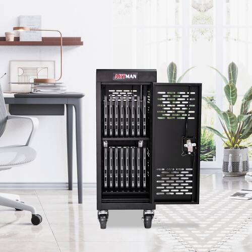 GOODSILO - 16-Compartment Locking Charging Cabinet for Laptops & Chromebooks - Black