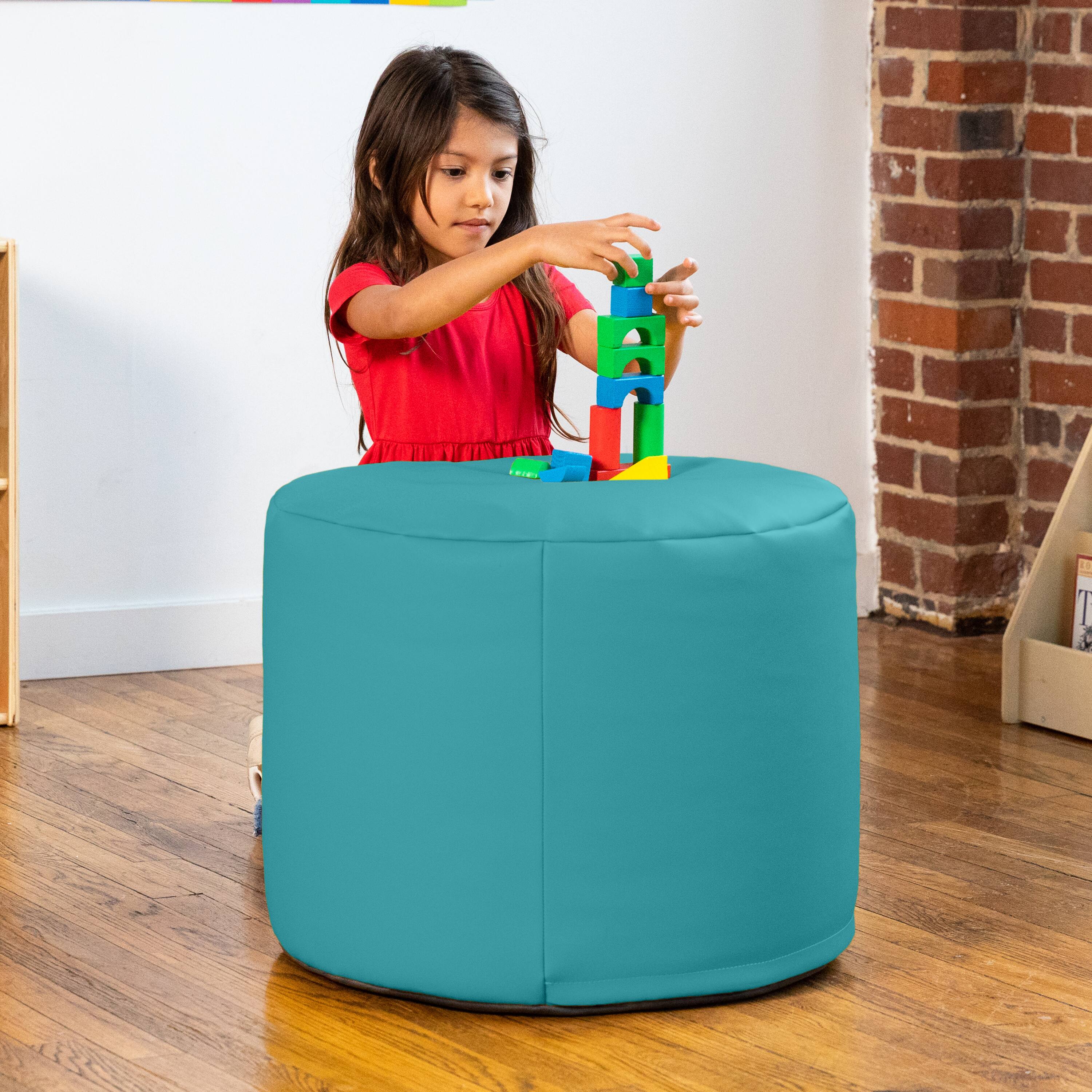 Back. Jaxx - Jaxx Mallo Modular Pouf Classroom Bean Bag Seat, Premium Vinyl - Turquoise - Turquoise.