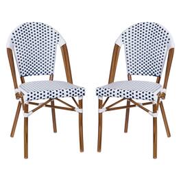 Emma + Oliver - Colmar Indoor/Outdoor Stacking Bistro Chairs with Aluminum Frame - White & Navy/Natural Frame
