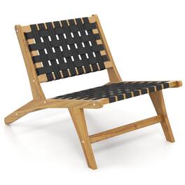 Gymax - Teak Wooden Chair w/ Woven Webbing Seat & Backrest for Patio Mid Century Modern - Natural, Black