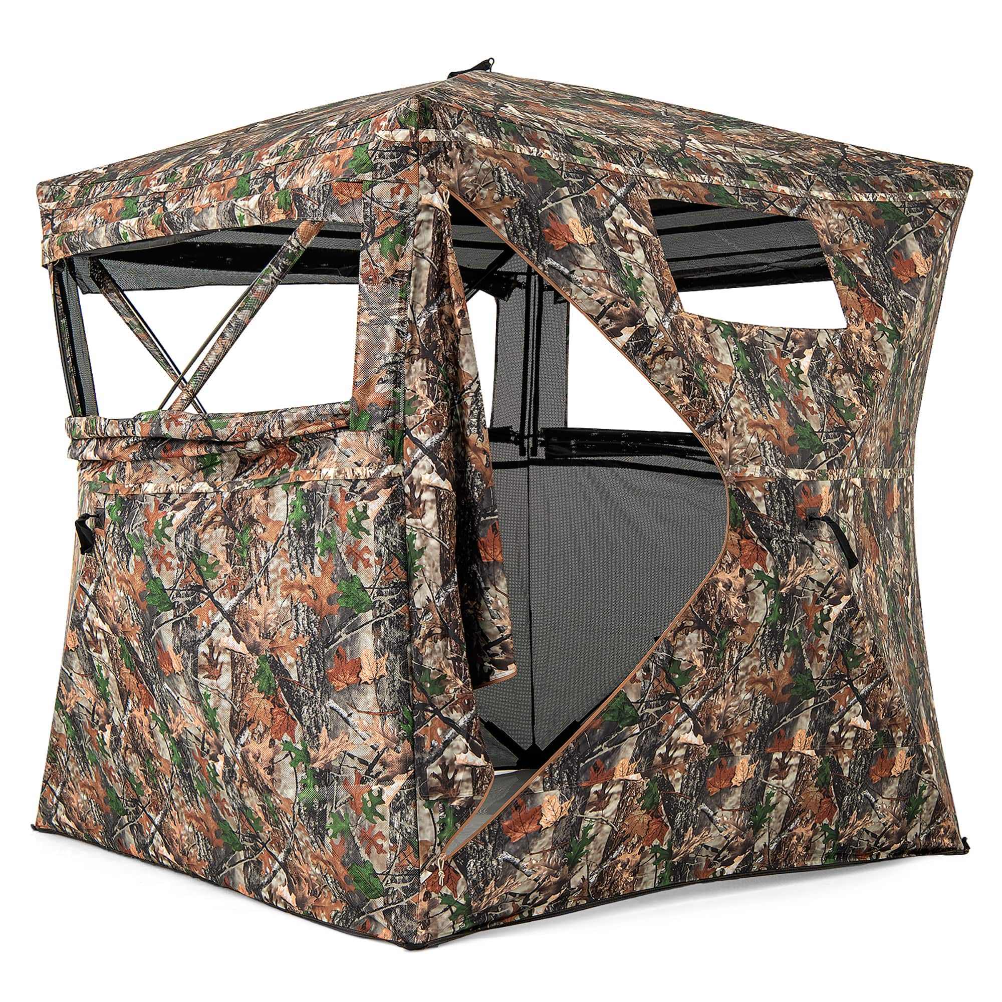 Gymax - Hunting Blind for 3-4 People w/270° Viewing Range Carrying Bag - Camouflage