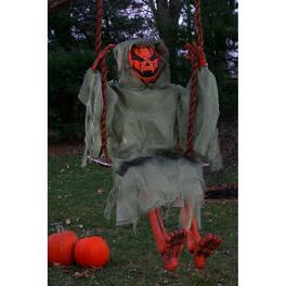 Funworld - 36" Pumpkin Man on Swing Hanging Halloween Décor - Red