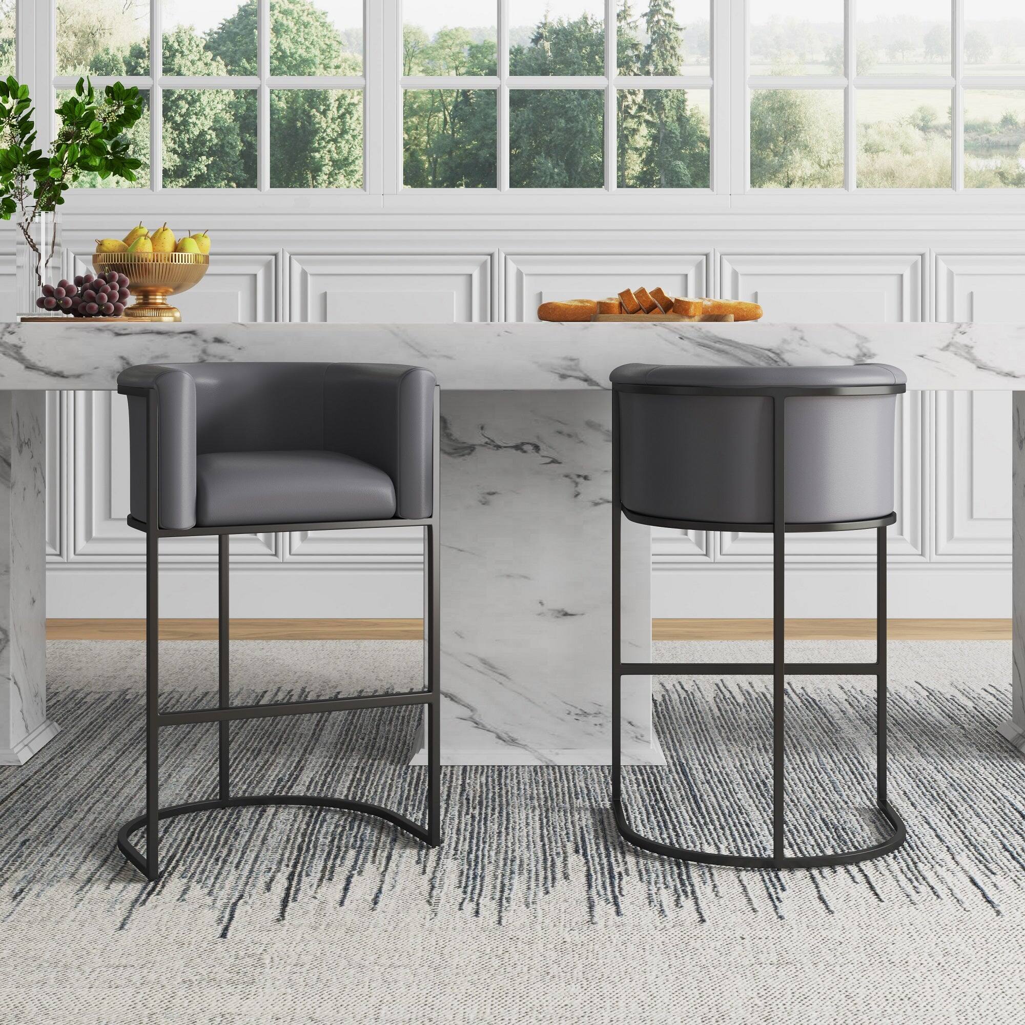 Angle. Manhattan Comfort - Cosmopolitan Mid-Century Modern Metal Upholstered Counter Stool - Gray.