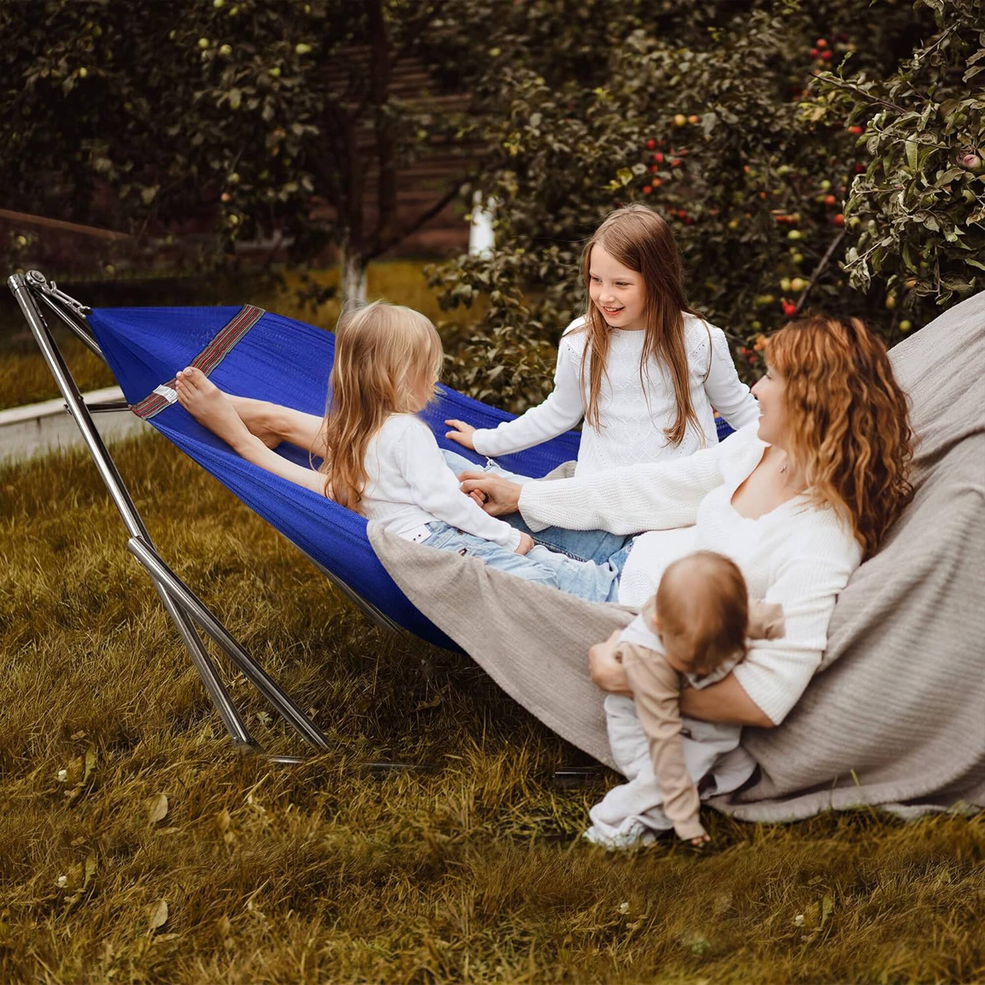 Alt View 4. Tranquillo - Tranquillo Universal 106" Double Hammock with Adjustable Stand and Bag, Blue - Blue.