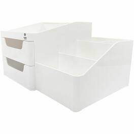 Business Source - Multi Grid Desktop Organizer 7 Compartment 2 Drawer 5.70 x 10.70 x 7.60 Desktop Storage Drawer - White