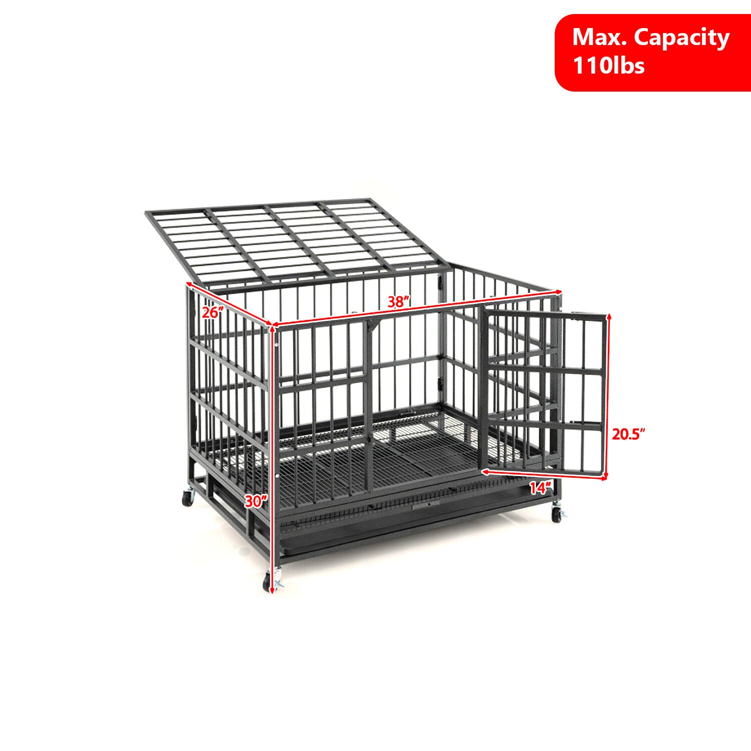 Max. Capacity 110lbs  
26" x 38" x 20.5" x 30" x 14"