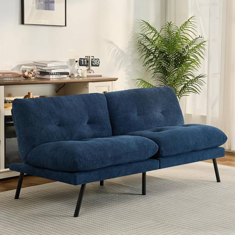 Dyonery - 72" Convertible Futon Sofa Bed with 6.7" Thick Removable Cushion Retro Blue - Blue