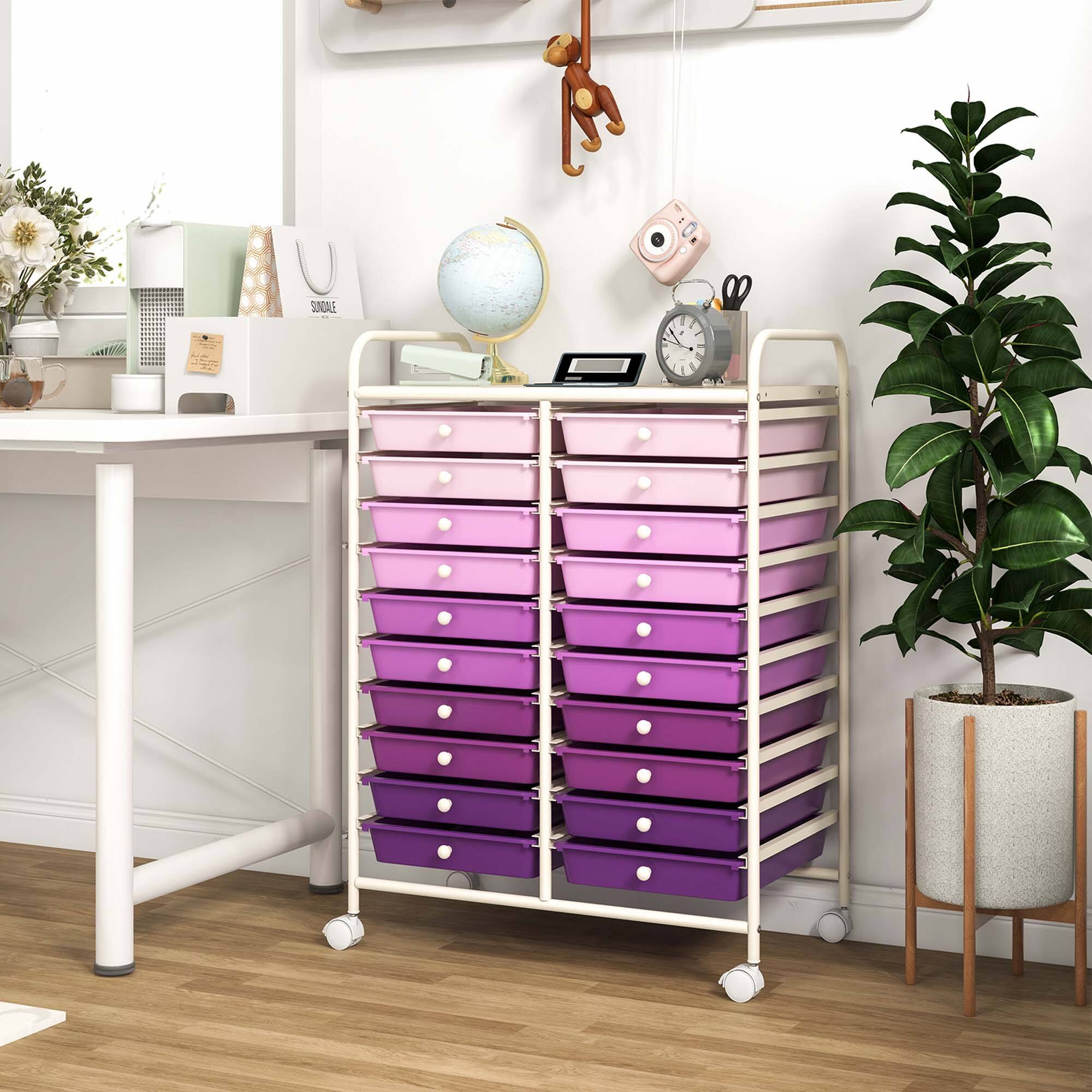 Alt View 4. Costway - Costway 20 Drawers Rolling Storage Cart Art Craft Organizer on Wheels Multipurpose - Purple.