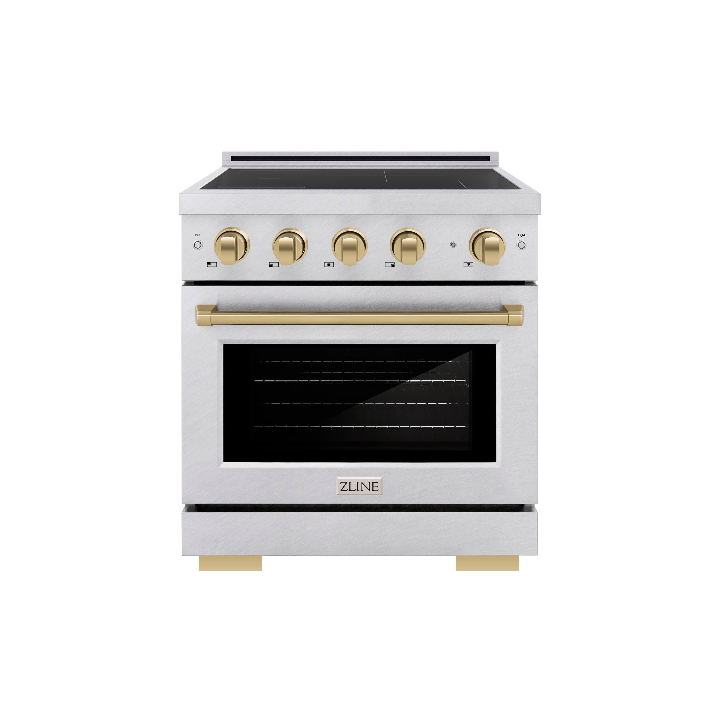 ZLINE - Autograph 30 in. 4.2 cu. ft. Paramount Freestanding Induction Range with 4 Burners in Satin Steel with Bronze Accents - Satin Stainless Steel price history on PriceWatchPro