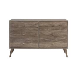 Prepac - Milo Mid Century Modern 6-drawer Dresser, Drifted - Gray