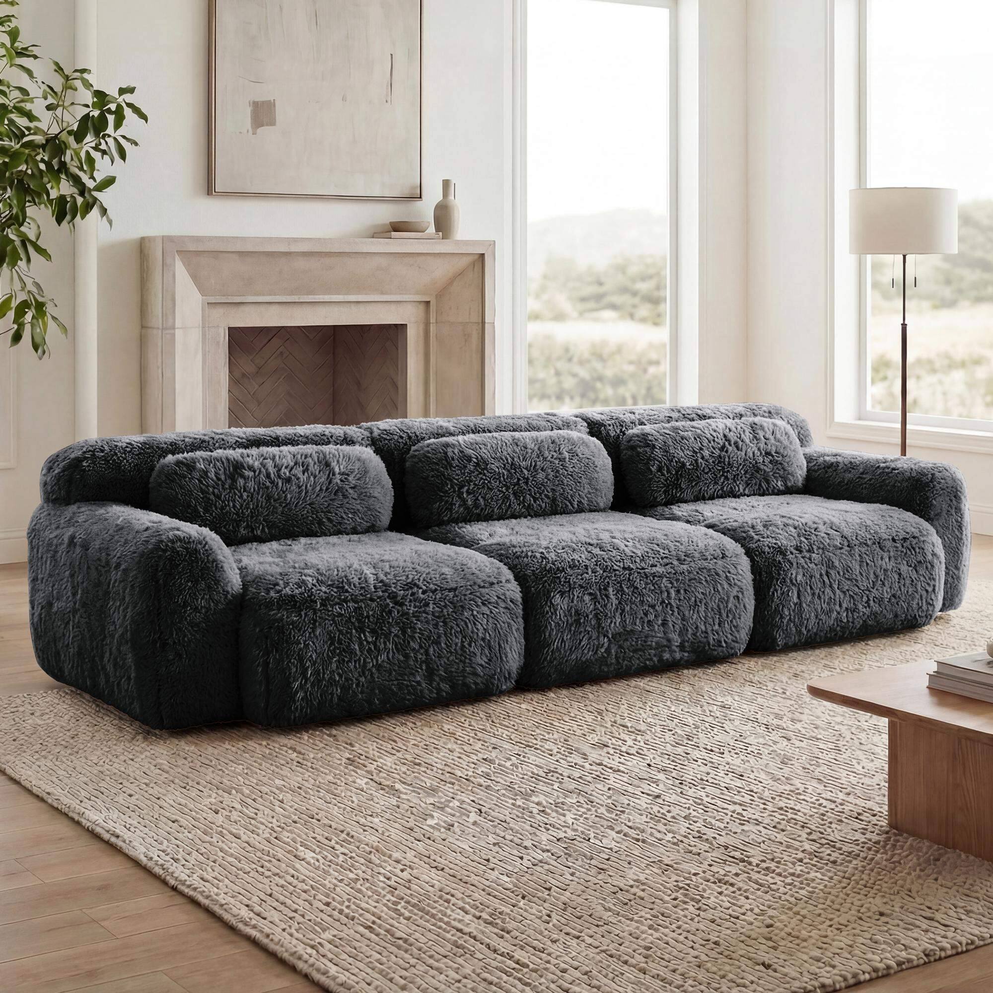 Alt View 1. Roomtec - 114Soft And Fluffy Plush FabricModular Sectional Sofa CouchesErgonomic Design With Throw PillowsFullcompression Vacuum - DARK GREY.