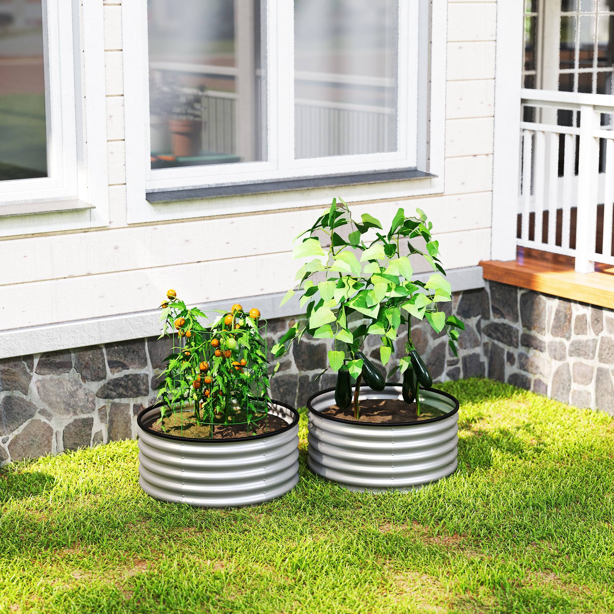 Alt View 7. Outsunny - Set of 2 Raised Garden Bed, Metal Planter Box with Safety Edging - Silver.