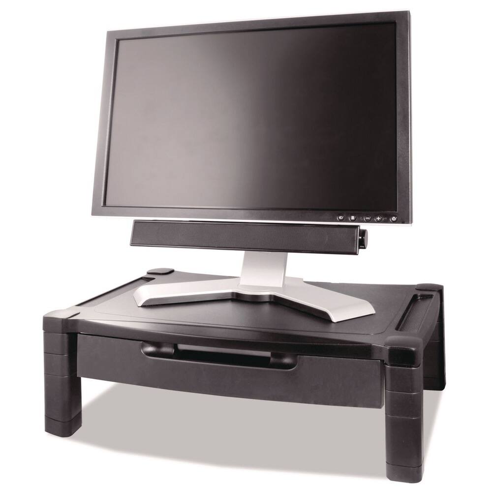 Left. KanTek - Kantek MS520 20 in. x13-1/4 in. Height-Adjustable Wide Two-Level Stand With Drawer - Black - Black.