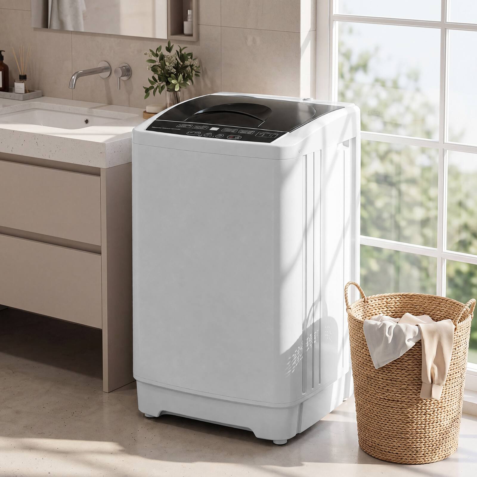 Alt View 1. Costway - Costway 9.93 lbs Full Automatic Washing Machine with 8 Preset Programs, Compact Washer - Gray.