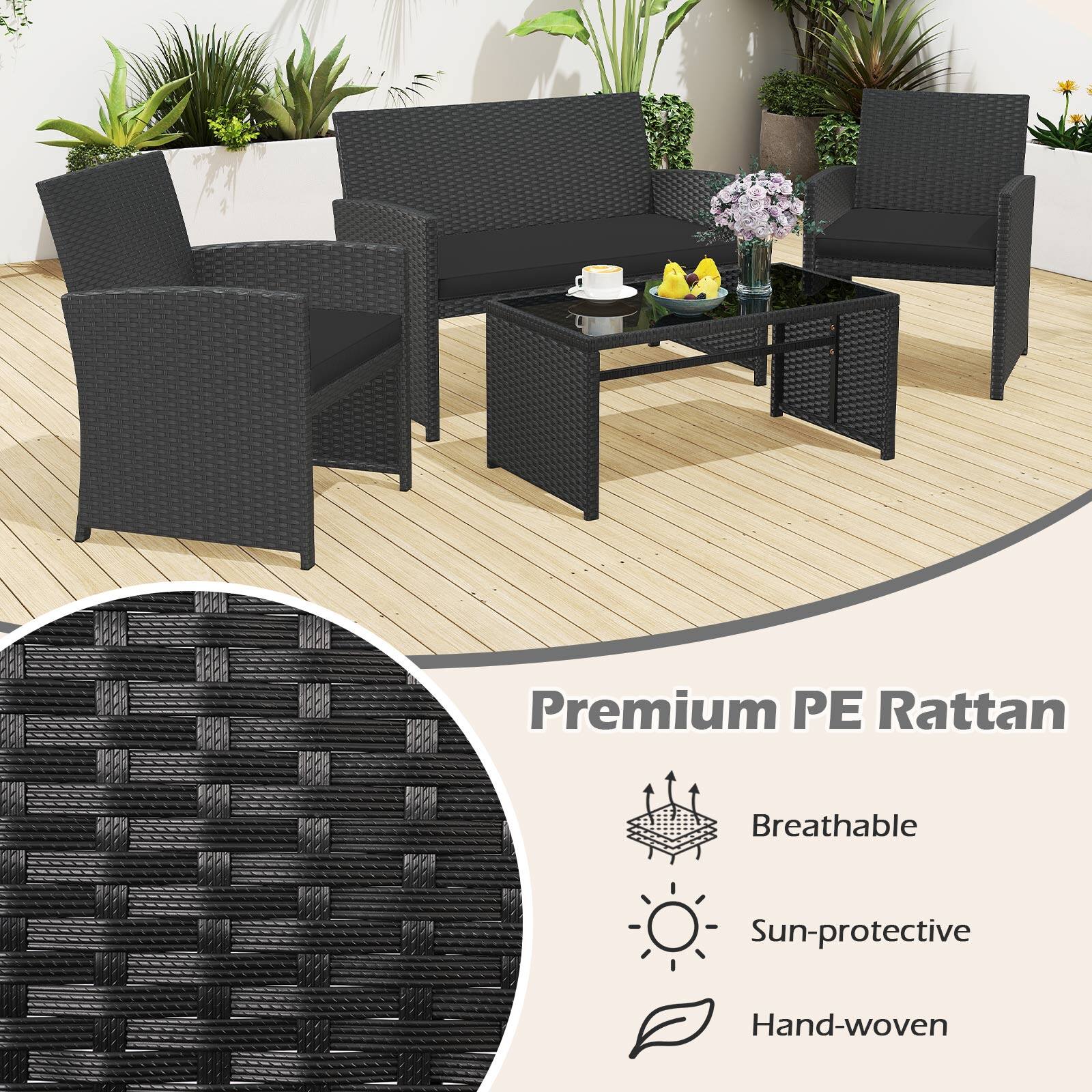 Premium PE Rattan  
Breathable  
Sun-protective  
Hand-woven