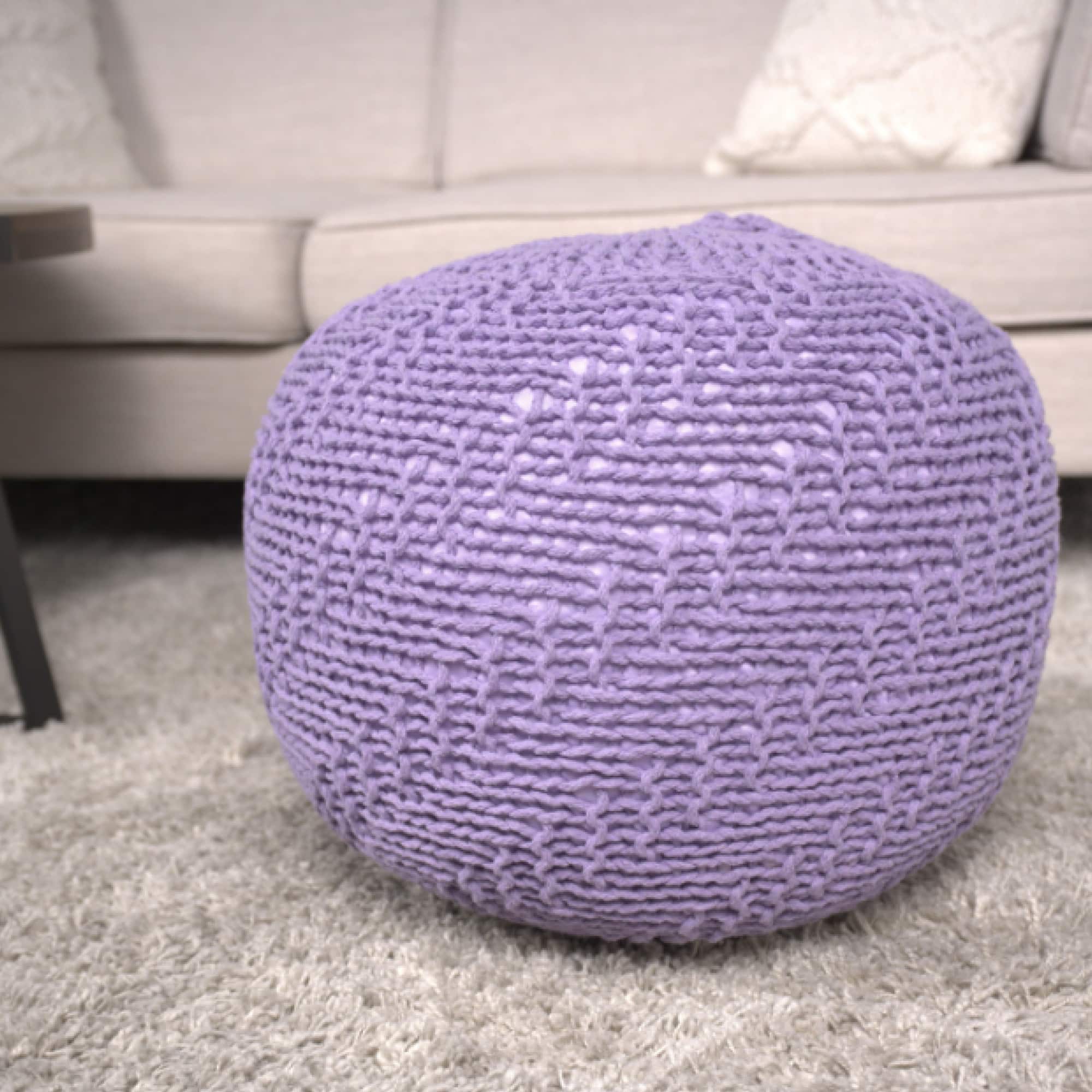 GOODSILO - Stylish Round Knitted Cotton Pouf for Versatile Seating and Decorative Accents - Lavender
