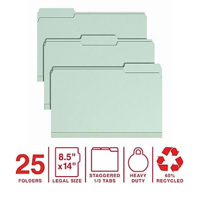 8.5" x 14" Legal Size  
25 Folders  
Staggered 1/3 Tabs  
Heavy Duty  
60% Recycled