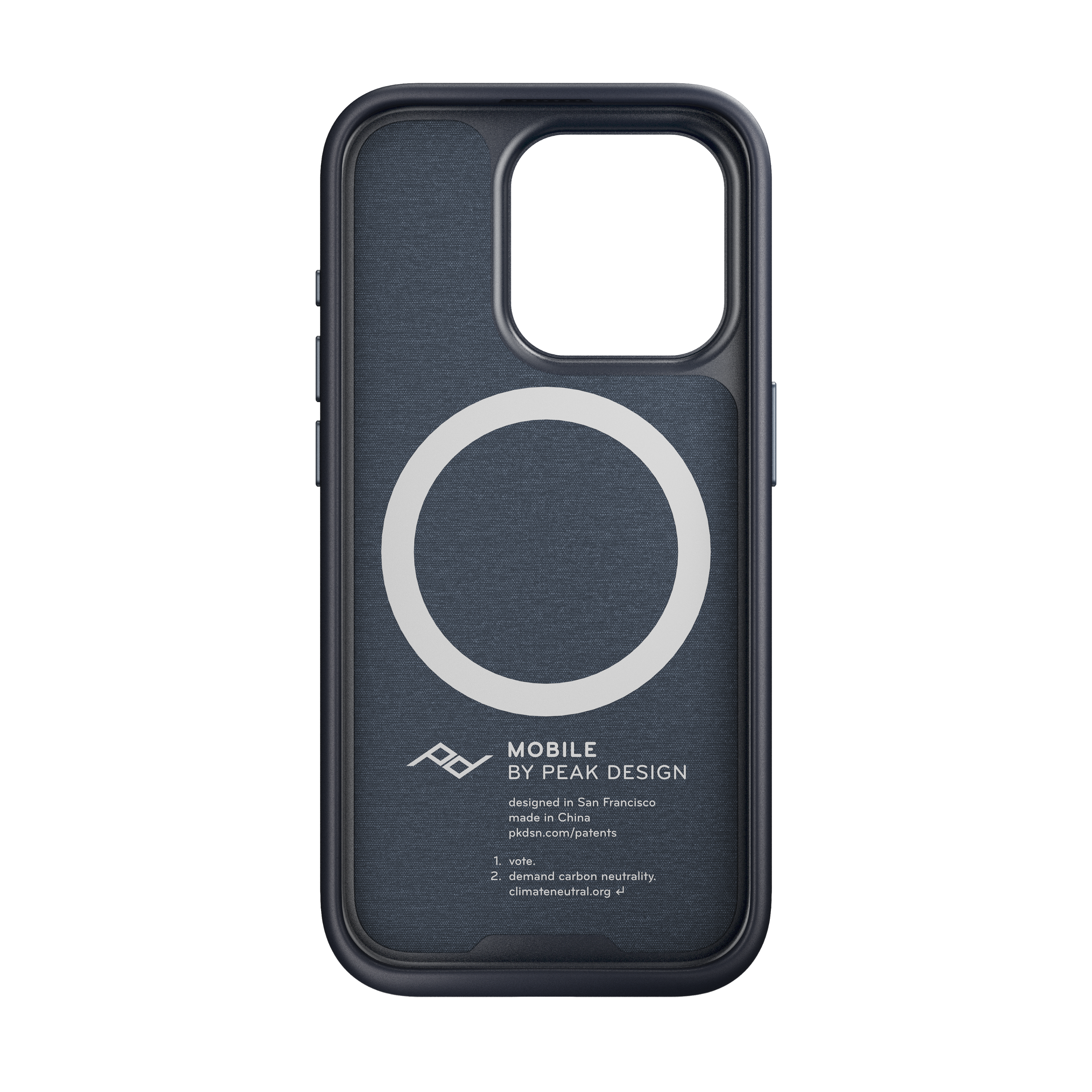 MOBILE BY PEAK DESIGN designed in San Francisco made in China pkdsn.com/patents 1 vote. 2. demand carbon neutrality. climateneufral.org