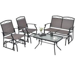 Kadyn - 4 Piece Patio Glider Conversation Set, Small Patio Conversation Furniture Set with Tempered Glass Table Top - Brown